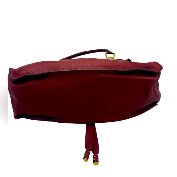 Auth Chloe Large Red Leather Marcie Double Satchel Dual Brown Top Handles Pursea - Picture 2 of 15